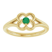 14K Yellow Natural Emerald Youth Flower Ring