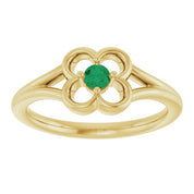 14K Yellow Natural Emerald Youth Flower Ring