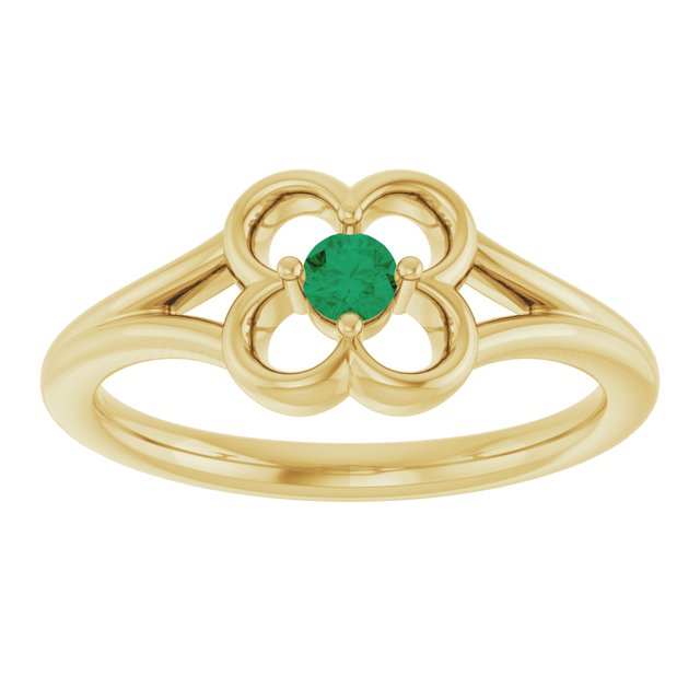 14K Yellow Natural Emerald Youth Flower Ring