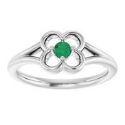 14K White Natural Emerald Youth Flower Ring