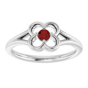 14K White Natural Mozambique Garnet Youth Flower Ring