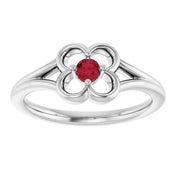 14K White Natural Ruby Youth Flower Ring