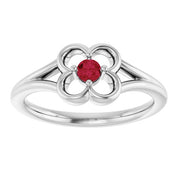 14K White Natural Ruby Youth Flower Ring