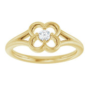 14K Yellow .06 CT Natural Diamond Youth Flower Ring