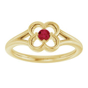 14K Yellow Natural Ruby Youth Flower Ring
