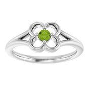14K White Natural Peridot Youth Flower Ring