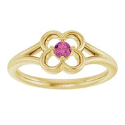 14K Yellow Natural Pink Tourmaline Youth Flower Ring