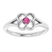 14K White Natural Pink Tourmaline Youth Flower Ring