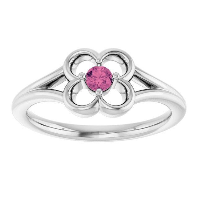 14K White Natural Pink Tourmaline Youth Flower Ring