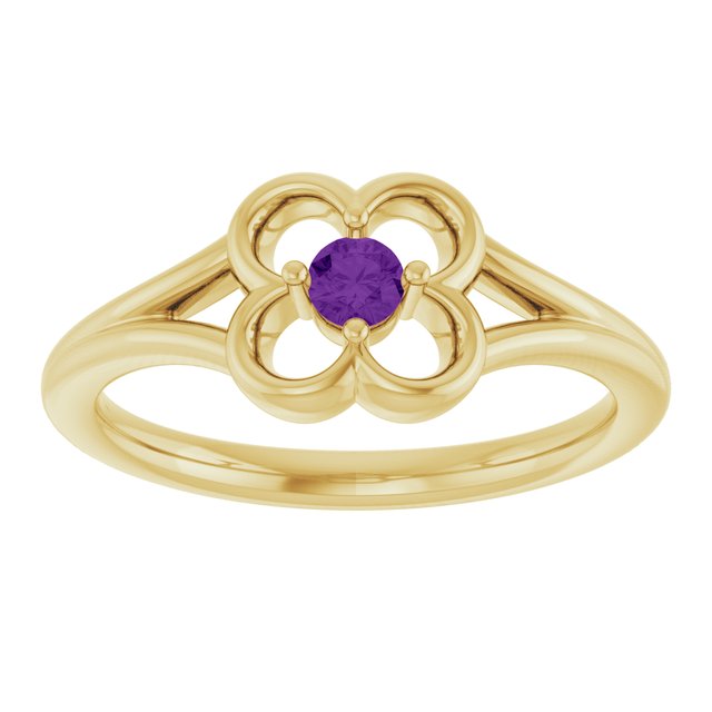 14K Yellow Natural Amethyst Youth Flower Ring