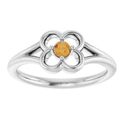 14K White Natural Citrine Youth Flower Ring
