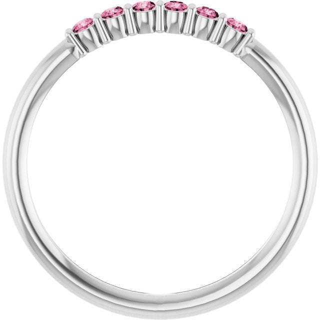 14K White Natural Pink Tourmaline Stackable Ring