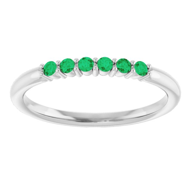 14K White Natural Emerald Stackable Ring