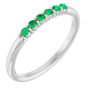 14K White Natural Emerald Stackable Ring