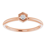 14K Rose .06 CTW  Natural Diamond Hexagon Stackable Ring