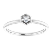 14K White .06 CTW Natural Diamond Hexagon Stackable Ring
