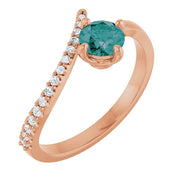 14K Rose Lab-Grown Alexandrite & 1/10 CTW Natural Diamond Bypass Ring