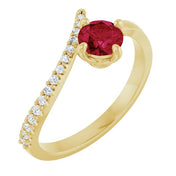 14K Yellow Lab-Grown Ruby & 1/10 CTW Natural Diamond Bypass Ring