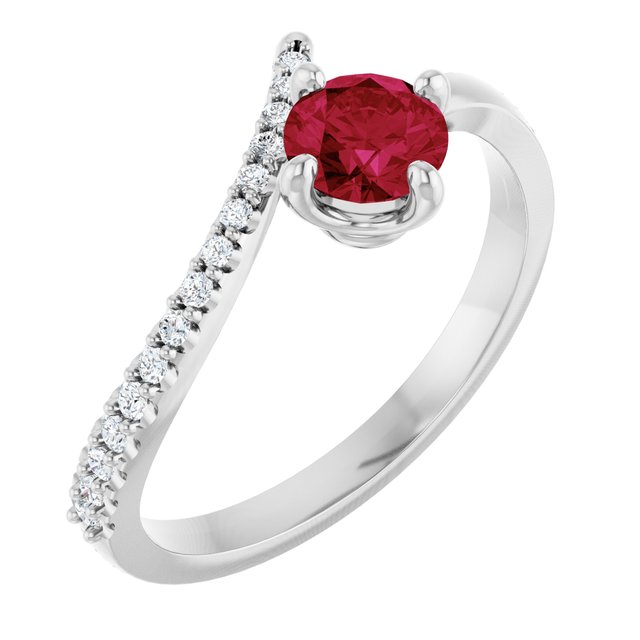14K White Natural Ruby & 1/10 CTW Natural Diamond Bypass Ring