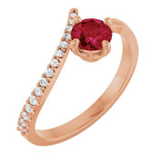 14K Rose Lab-Grown Ruby & 1/10 CTW Natural Diamond Bypass Ring