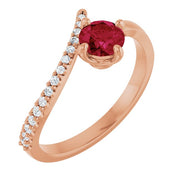 14K Rose Natural Ruby & 1/10 CTW Natural Diamond Bypass Ring