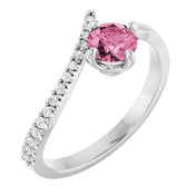Platinum Natural Pink Tourmaline & 1/10 CTW Natural Diamond Bypass Ring