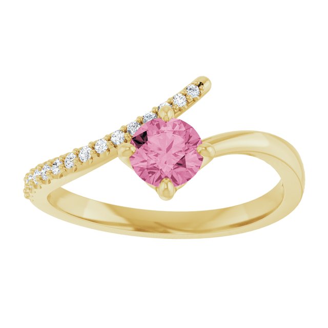 14K Yellow Natural Pink Tourmaline & 1/10 CTW Natural Diamond Bypass Ring