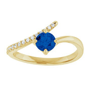 14K Yellow Lab-Grown Blue Sapphire & 1/10 CTW Natural Diamond Bypass Ring