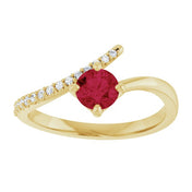 14K Yellow Lab-Grown Ruby & 1/10 CTW Natural Diamond Bypass Ring