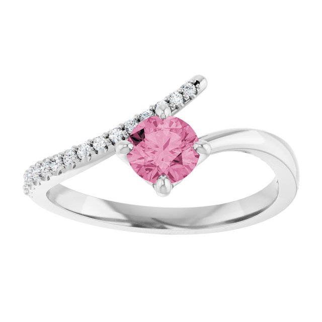 14K White Natural Pink Tourmaline & 1/10 CTW Natural Diamond Bypass Ring