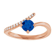 14K Rose Lab-Grown Blue Sapphire & 1/10 CTW Natural Diamond Bypass Ring