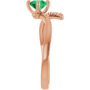 14K Rose Lab-Grown Emerald & 1/10 CTW Natural Diamond Bypass Ring