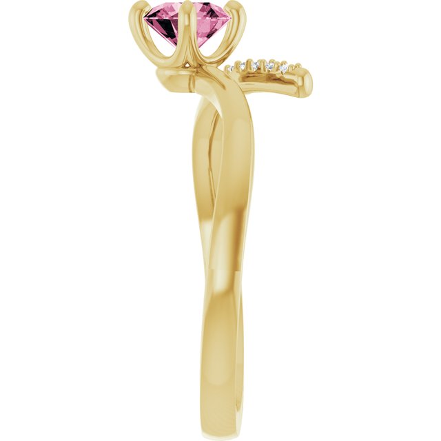 14K Yellow Natural Pink Tourmaline & 1/10 CTW Natural Diamond Bypass Ring