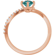 14K Rose Lab-Grown Alexandrite & 1/10 CTW Natural Diamond Bypass Ring