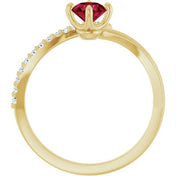 14K Yellow Natural Ruby & 1/10 CTW Natural Diamond Bypass Ring