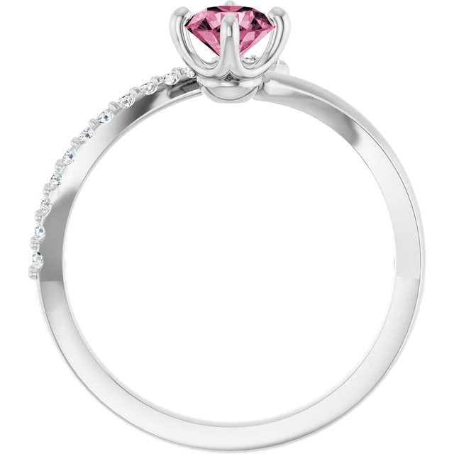 14K White Natural Pink Tourmaline & 1/10 CTW Natural Diamond Bypass Ring