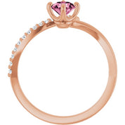 14K Rose Natural Pink Tourmaline & 1/10 CTW Natural Diamond Bypass Ring