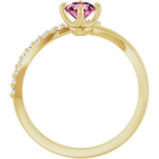 14K Yellow Natural Pink Tourmaline & 1/10 CTW Natural Diamond Bypass Ring