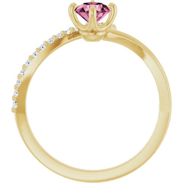 14K Yellow Natural Pink Tourmaline & 1/10 CTW Natural Diamond Bypass Ring