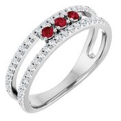 14K White Natural Ruby & 1/4 CTW Natural Diamond Ring