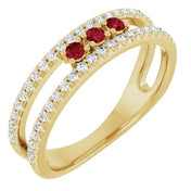 14K Yellow Lab-Grown Ruby & 1/4 CTW Natural Diamond Ring