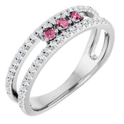 Sterling Silver Natural Pink Tourmaline & 1/4 CTW Natural Diamond Ring