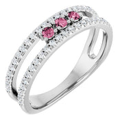 Sterling Silver Natural Pink Tourmaline & 1/4 CTW Natural Diamond Ring