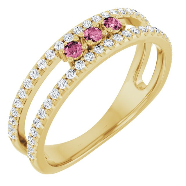 14K Yellow Natural Pink Tourmaline & 1/4 CTW Natural Diamond Ring