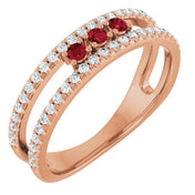 14K Rose Natural Ruby & 1/4 CTW Natural Diamond Ring
