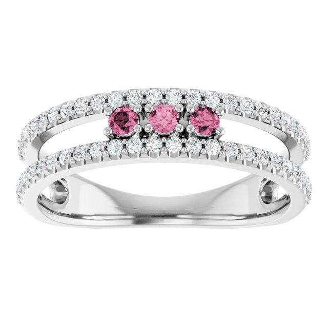 Sterling Silver Natural Pink Tourmaline & 1/4 CTW Natural Diamond Ring