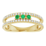 14K Yellow Lab-Grown Emerald & 1/4 CTW Natural Diamond Ring