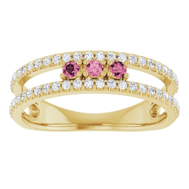 14K Yellow Natural Pink Tourmaline & 1/4 CTW Natural Diamond Ring