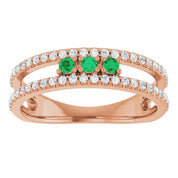 14K Rose Lab-Grown Emerald & 1/4 CTW Natural Diamond Ring