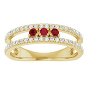 14K Yellow Lab-Grown Ruby & 1/4 CTW Natural Diamond Ring